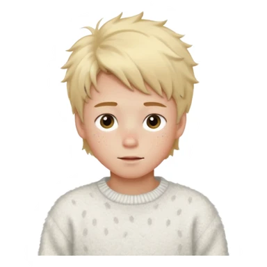 create-a-look-for-a-blond-boy-with-long-tousled-hair-light-eyes-a-white-sweat + fluffy white sweater + styled hair blonde with hair to the side cute + cute face with freckles  medium hair fluffy to the side no long hair cute hair sticker