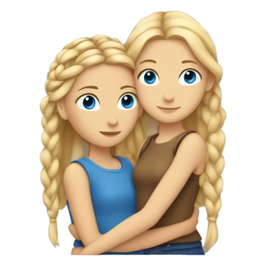 Blonde girl with blue eyes hugging a tan girl with braids sticker