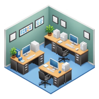 an office with several desks in an isometric style sticker