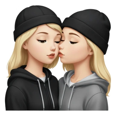 Short brunette haired white girl in a hoodie and a black beanie kissing a tall blonde haired girl  sticker