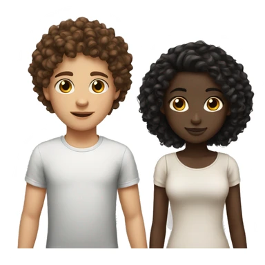 girl emoji light skin with curly brown hair and a boy emoji dark skin with curly hair black hair brown eyes sticker