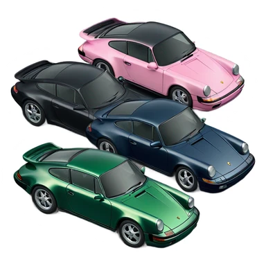 a black,dark green, 2 navy blue, light pink, another dark green Porsche 911s lined up next to each other - in total 6 cars sticker