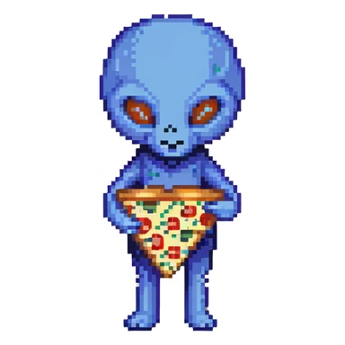 A blue alien eating pizza sticker
