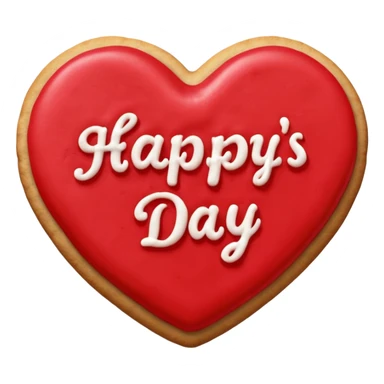 Heart-shaped cookie with red icing emoji, write happy valentine's day on top of the red icing in white icing sticker