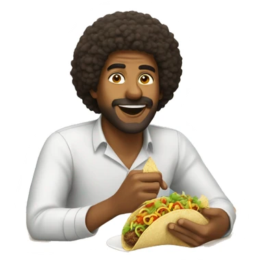Guy with afro eating tacos with salsa sticker