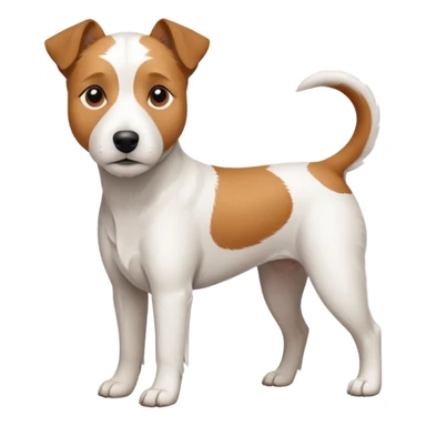 a full body large white parson russell terrier looking dog the size of a kelpie with light brown long ears and a light brown patch on one eye and a large snout sticker