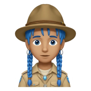 very handsome boy big blue eyes, scout boy with, blue dreadlocks, and big earrings and scouts hat sticker