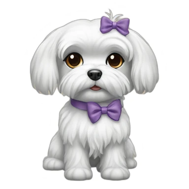 Maltese dog, black iris, female with a hair bow sticker