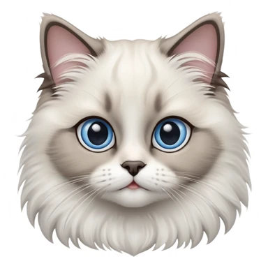 cinematic-adorable-big-eyed-fluffy-ragdoll-cat-portrait-emoji,-head-tilted-playfully-with-a-sweet-expression,-fluffy-white and grey-fur,-simplified-yet-irresistibly-cute-features-with-large,-expression, Large blue eyes sticker