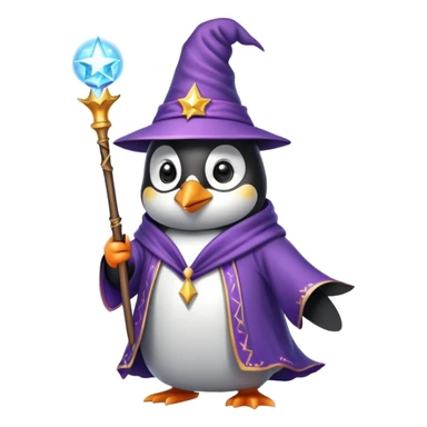 penguin wizard with magic wand and wizard hat sticker