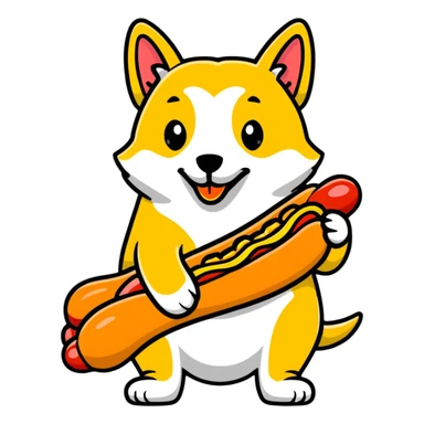 dog eating a suspicious hot dog sticker