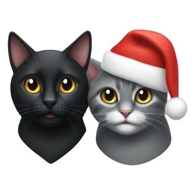 A Blackcat  and a grey cat wearing Christmas hats sticker