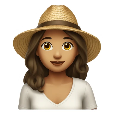 Brunette girl with shoulder length hair wearing straw hat sticker