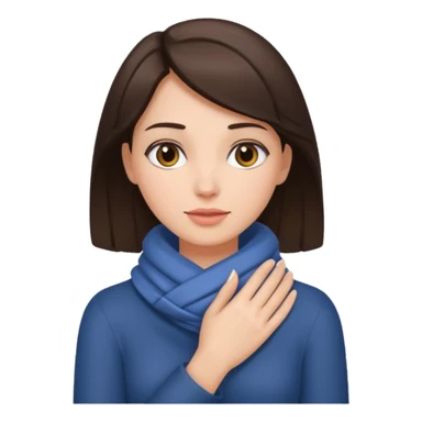 a brunette woman with her hands wrapped fully around her neck sticker