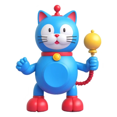 Doraemon, blue robotic cat with red nose and bell sticker