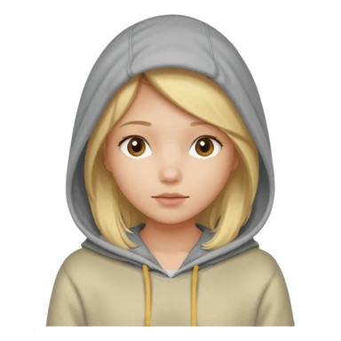 blonde girl with her head covered in a sweatshirt and hood sticker