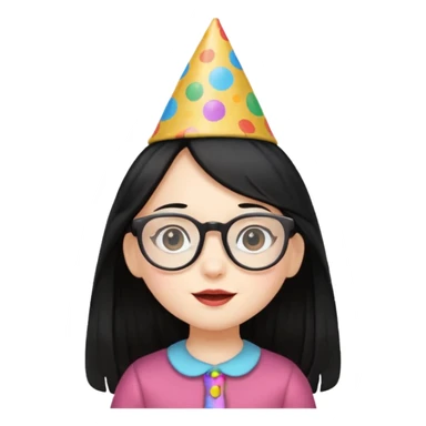 a little girl with long black hair with birthday hat, wearing glasses















 sticker