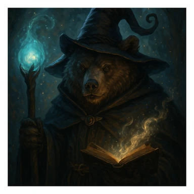 bear witch, magical, fantasy, detailed sticker