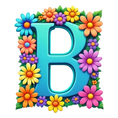 3D, gothic style psychedelic colored Letter W with hippie style flower border sticker