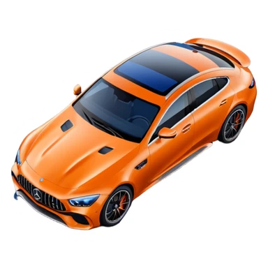 Mercedes amg gt 63 orange colour From top angle light coming from back and creating rimlight with blue colour on object sticker