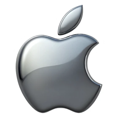 Metallic Apple logo emoji icon, chrome surface, sharp reflections, dark background, centered sticker