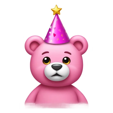 pink teddy bear with a party hat and happy birthday crown sticker