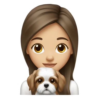 Brunette long hair light skin girl with shi tzu puppy sticker