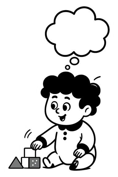 Add a thought bubble above the thinking baby, keep the style consistent with the original image. sticker