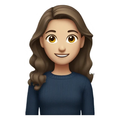 girl with brown hair, gray eyes, fair skin, in a dark blue sweater and smiling relaxed sticker