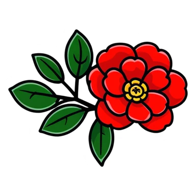 clean design red camellia with only five overlapping petals sticker