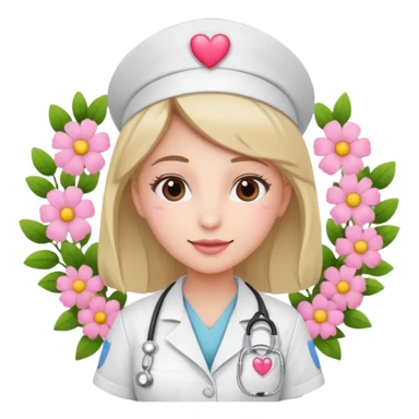 Nurse with pink heart and flowers surround her sticker