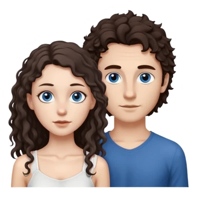 white girl, dark brown long slightly curly hair , skinni but with big breast , septum piercing on nose, beautiful dark gray-blue eyes, in white dress , boy dark brown eyes , light white skin , tall , skinny , light brown mid haircut ,  sticker