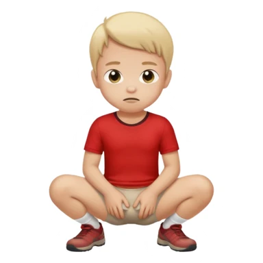 A kid wearing a poopy underwear with a red t-shirt squatting down sticker
