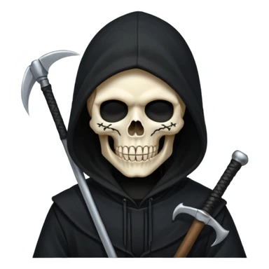 zoomed black hood skull scythe sticker