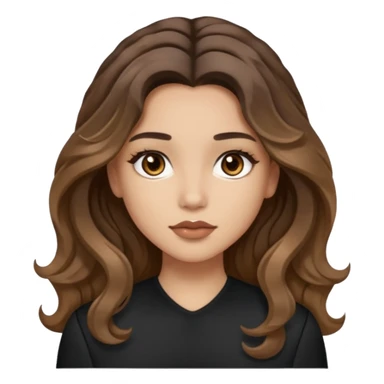 brown balayage hair long wawy (not to much curly/not afro), light skin tone, brown eyes, not too skinny, black outfit, beauty mark on  the left side of the face next to the lip

 sticker