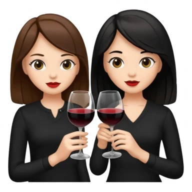 2 girls in black drinking wine with brown hair and black hair  sticker