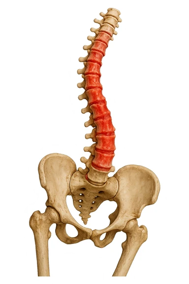 SPINA DORSALE STORTA E INFIAMMATA CON BACINO UMANO ANATOMICO REALISTICO INCLINATO, iperrealistica 4k sticker