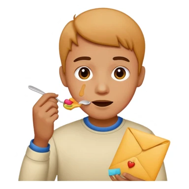 Person eating the letter “L” sticker