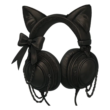 Add cat ears to the goth headphones in a realistic anime style. Keep the background transparent. sticker