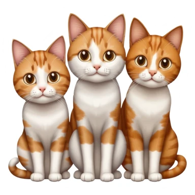3 sibling cats each are various different natural colours; brown tabby and white, calico, and ginger and white sticker