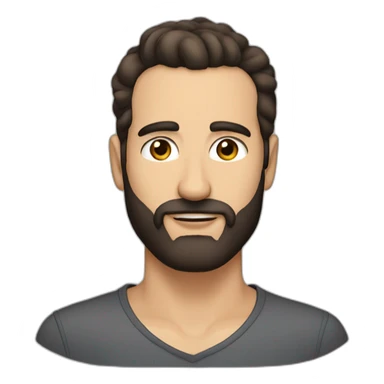 man, full beard, dark hair, dark brown eyes, soft receding hairline with hair in the middle sticker