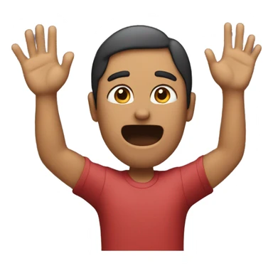 Person putting hands up meh face sticker