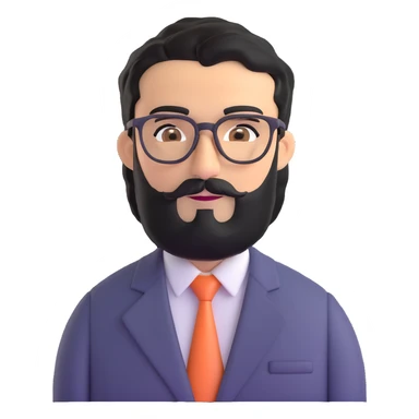 man with medium black beard, black hair, connected unibrow, olive tan skin, brown eyes, glasses, prominent long nose, wearing a professional business suit sticker