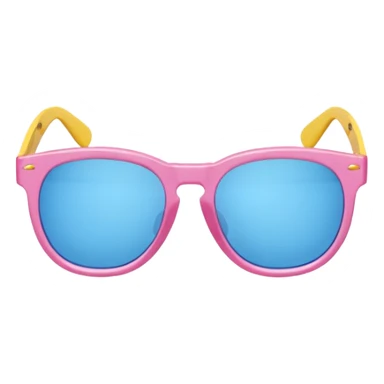 pink sunglasses with different lens, one len blue and the other len yellow sticker