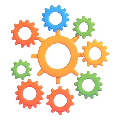 gear icon with interconnected nodes forming a workflow sticker