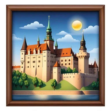 Cinematic Realistic Wawel Castle Landmark Emoji, depicted with the historic royal castle rendered with intricate detail and dramatic, majestic lighting. sticker