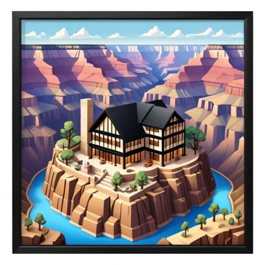 Grand Canyon National Park lodge, isometric dollhouse-style, realistic sticker