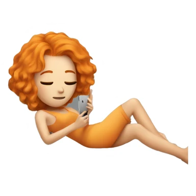 Orange hair girl in bed with cigarette and phone sticker