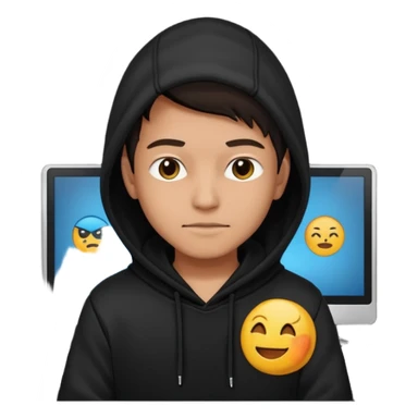 cybersecurity hacker in hoodie at computer emoji sticker