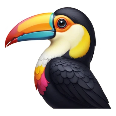 Cinematic Noble Toucan Portrait Emoji, Poised and regal, with a vibrant, striking beak and a sleek, colorful body adorned with bold patterns and keen, observant eyes, Simplified yet sharp and sophisticated features, highly detailed, glowing with a soft, tropical radiance, high shine, intelligent and majestic, stylized with an air of exotic elegance, focused and alert, soft glowing outline, capturing the essence of a watchful and confident avian guardian that appears ready to take flight out of the screen with effortless authority! sticker
